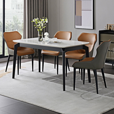 全友家居现代简约大理石纹餐桌长方形轻奢餐桌椅客厅餐厅家具