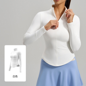 半拉链瑜伽服裸感亲肤紧身痕透气运动健身上衣女