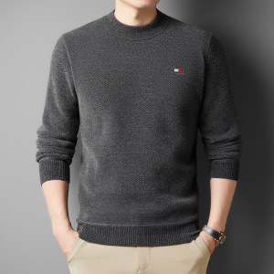 雪貂一体绒毛衣男2024冬季新款半高领加绒保暖打底男士针织衫