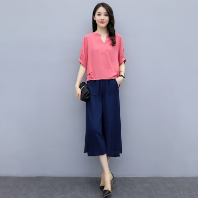 班俏BANQIAO女士套装女夏季2021年新款小个子气质洋气减龄时尚休闲阔腿短裤两件套