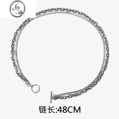 JiMiSAZ 潮牌嘻哈设计感锁骨钛钢项链双层小众复古叠戴颈链男女毛衣链