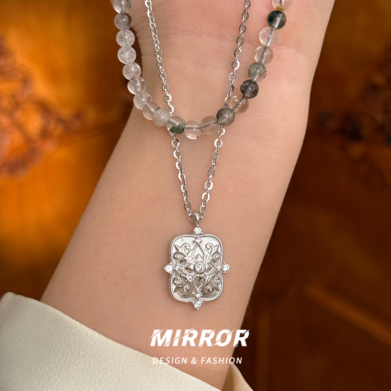 925纯银四叶花窗绿幽灵项链女锁骨链高级感气质小众约6g BCX5700送女朋友老婆情人节七夕生日礼物