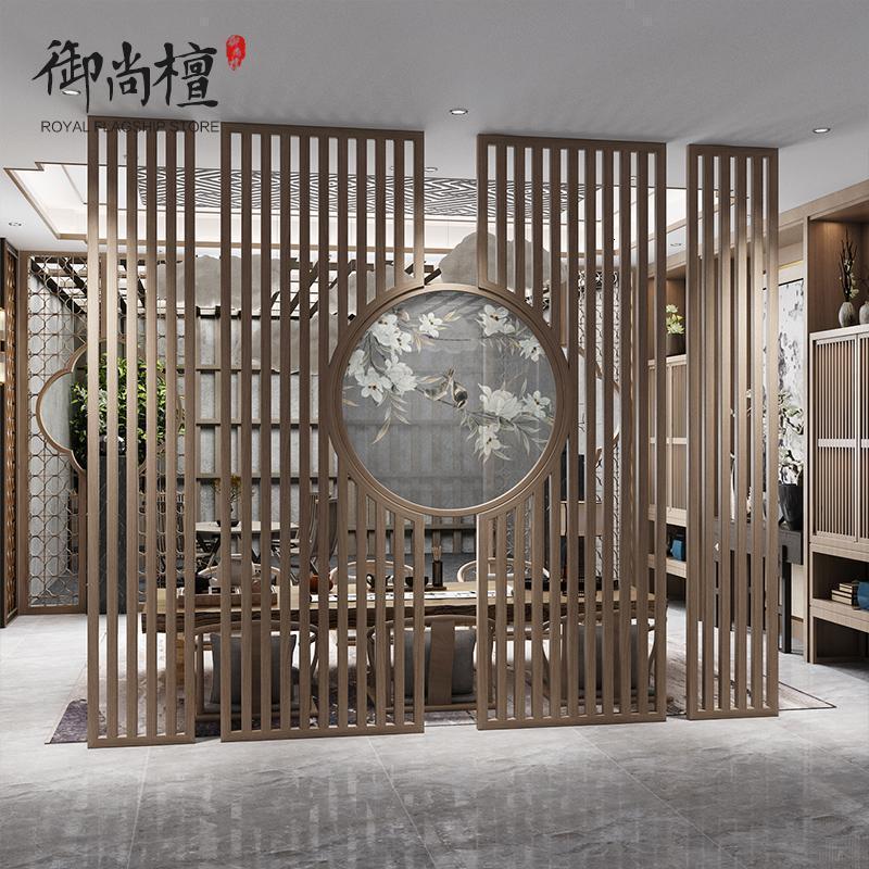 森美人新中式屏风隔断客厅顶天立地镂空栅栏现代简约落地实木格栅座屏