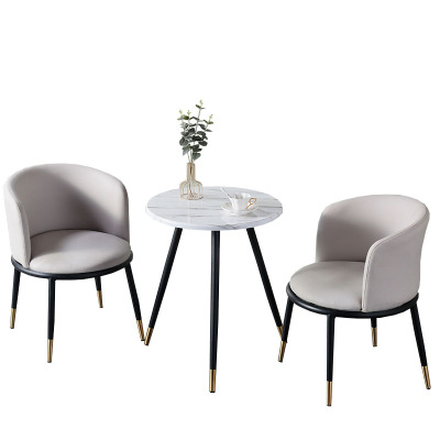 晋舰 洽谈桌北欧轻奢奶茶店皮质茶桌椅组合简约一桌两椅 浅灰色-黑金