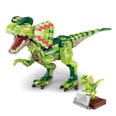 汇奇宝拼装恐龙世界侏罗纪霸王龙暴龙迅猛龙系列快乐男孩高益智积木玩具6-14岁双脊龙2075颗粒-