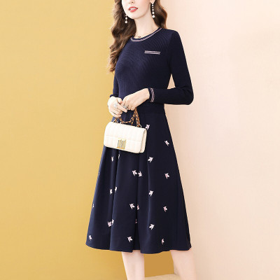 rodyhisii品牌女装长袖连衣裙女2021秋季新款时尚气质假两件针织拼接