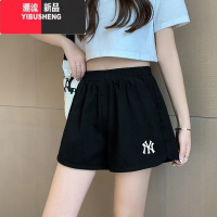 YIBUSHENG黑色短裤女休闲裤热裤季松紧腰宽松阔腿裤运动裤子百搭五分裤潮