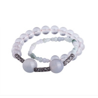 梦克拉 S925银翡翠玛瑙水晶手串两圈 凝芸冰澜 玉石手链长款两圈