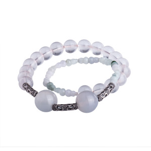 梦克拉 S925银翡翠玛瑙水晶手串两圈 凝芸冰澜 玉石手链长款两圈 凝芸冰澜