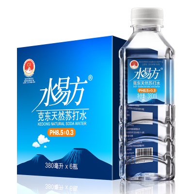水易方克东天然苏打水380mlx6瓶 无气弱碱性饮用水矿泉水