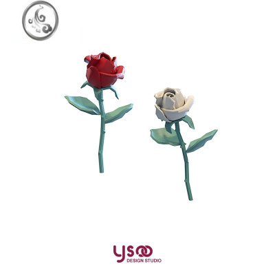 JiMi玫瑰花耳钉原创设计小众高级本命红色新潮甜美耳饰