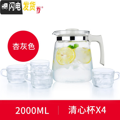 三维工匠1.5/2耐热玻璃壶冷水壶大容量凉水壶大号果汁壶水壶泡茶壶 杏灰色S23+4个BB291