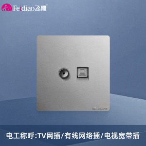 飞雕(FEIDIAO)开关插座面板 86型暗装电视电脑插座 电视电脑插座 A7月光银电视电脑插