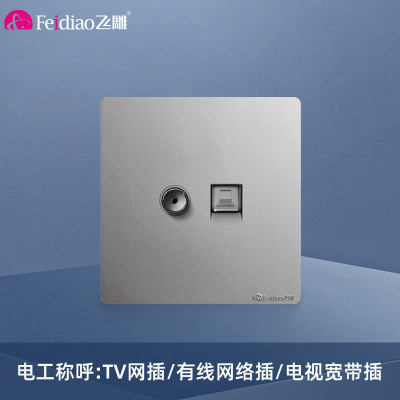 飞雕(FEIDIAO)开关插座面板 86型暗装电视电脑插座 电视电脑插座 A7月光银电视电脑插
