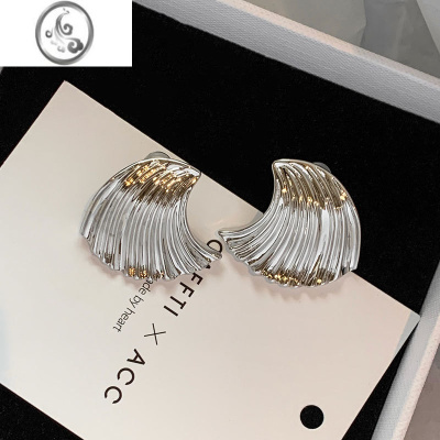 JiMi欧美金银色海浪大耳钉女小众设计感高级夸张独特耳环气质轻奢耳饰