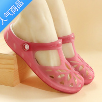 SUNTEK花朵厚底洞洞鞋女夏季防滑沙滩凉鞋韩版玛丽珍果冻平底凉拖鞋外穿