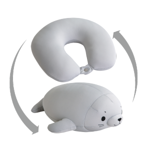 罗莱家纺成人U型多功能纤维枕舒适贴合颈部设计透气健康 灰色 U形枕：30*28CM海豹：33*24*高12CM