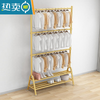 敬平双层晾衣架落地折叠卧室内宿舍出租房挂衣杆上下两多层衣帽收纳架 金三层双板长100高可调180到260