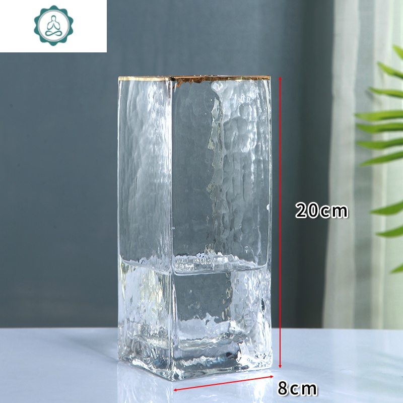 描金方缸口玻璃花瓶客厅样板房富贵竹百合透明瓶 封后 冷纹方缸(25