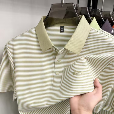 夏季新款男士翻领条纹短袖Polo衫商务休闲青年时尚舒适透气