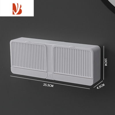 三维工匠免打孔壁挂双格肥皂盒卫生间沥水带盖肥皂架学生带盖宿舍香皂盒子 双格纯白色