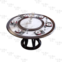 翌嘉 YJ3110411 岩板餐桌实木圆形餐桌椅组合1.5米圆桌10把餐椅