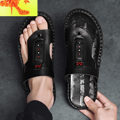 2020新款皮凉鞋男外穿沙滩鞋男士凉拖室外两用人字拖鞋男潮流夏季简畅