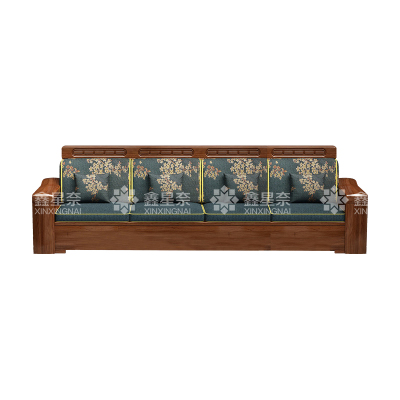 鑫星奈XXN4022932中式胡桃木实木沙发 四人位