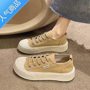 SUNTEK小白鞋女ins潮百搭小众日系复古板鞋2022年秋季软底饼干帆布鞋子