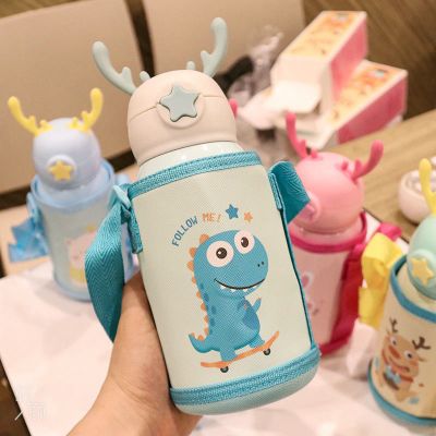 316不锈钢儿童保温杯带吸管两用女学生韩版简约大容量防摔水杯男