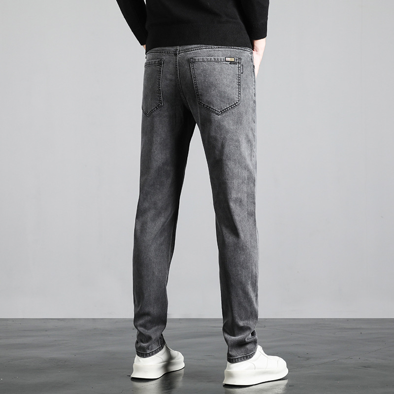 莱赛尔牛仔裤男直筒宽松长裤子秋冬厚款修身弹力潮牌烟灰色休闲裤