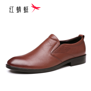 红蜻蜓皮鞋男鞋春季商务休闲鞋牛皮透气休闲皮鞋时尚英伦风套脚软面正装鞋男生鞋子
