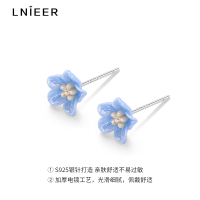 S925纯银针山茶花耳钉女耳环小众设计ins风简约韩国气质树脂耳饰送女朋友老婆情人节七夕生日礼物