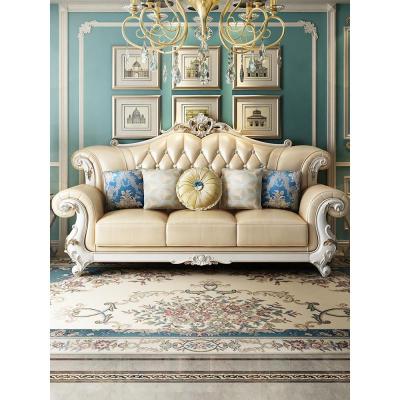 欧式实木皮沙发组合客厅123大户型别墅整装皮艺沙发组合花