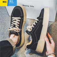 聚范黑色男鞋透气2024新款休闲运动平板鞋男士百搭上班工作潮鞋