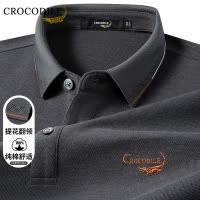 鳄鱼恤CROCODILE 纯棉翻领长袖POLO衫男秋季商务休闲宽松大码男装上衣