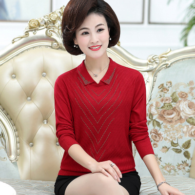 迪鲁奥(diluao)妈妈秋装新款长袖冰丝上衣薄40岁50中老年女宽松小翻领