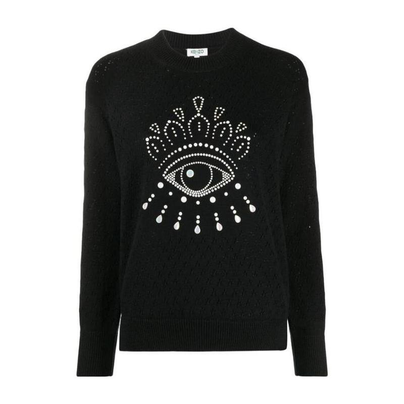高田贤三(Kenzo)女士运动卫衣长袖罗纹圆领眼睛图案水钻点缀时尚