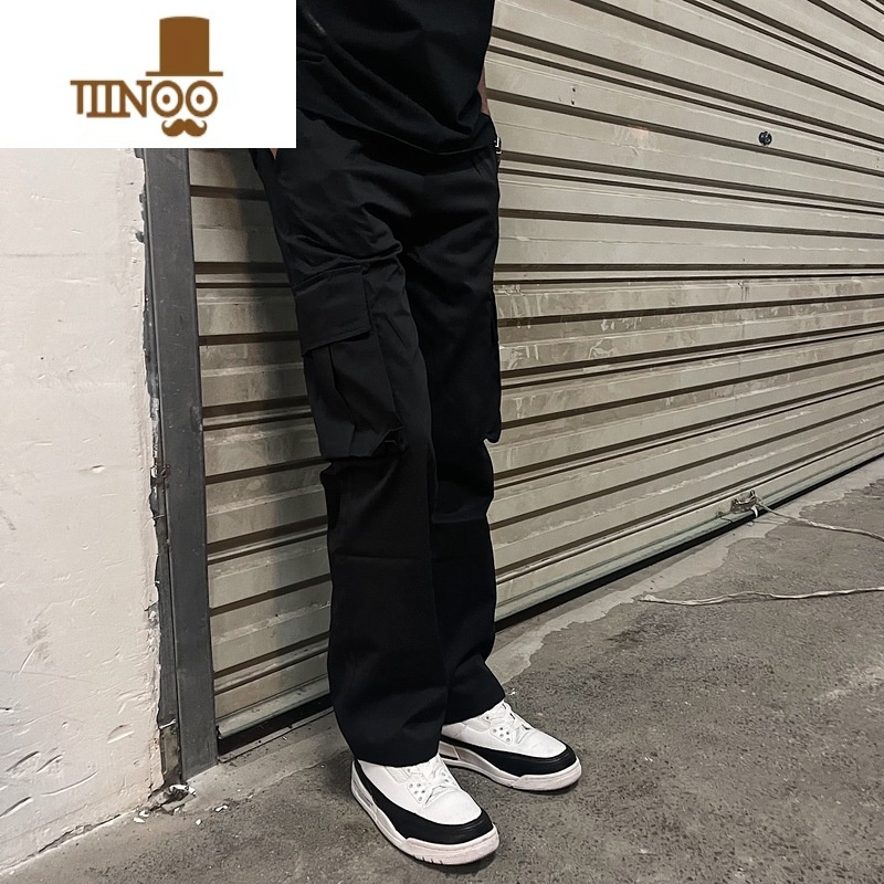 YANXUGTAL美式工装裤纯色直筒冲锋裤男夏季宽松休闲大口袋百搭薄款长裤