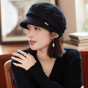 帽子女冬季秋冬针织毛线帽时尚兔毛贝雷帽韩版潮鸭舌帽加厚渔夫帽