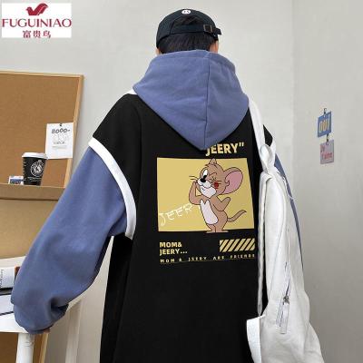 富贵鸟（FUGUINIAO）秋冬加绒卫衣男连帽休闲上衣宽松韩版潮摇粒绒外套男潮牌衣服