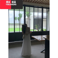 YIBUSHENG蓝色露背挂脖吊带连衣裙女多巴胺大理穿搭三亚海边度假沙滩长裙