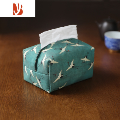 三维工匠春泥茶道国风布艺纸巾套抽纸袋棉布纸巾袋抽纸盒纸巾包古画纸巾盒 瑞鹤图(新款)