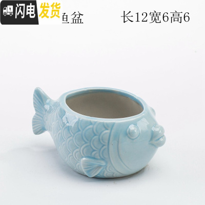 三维工匠少女心创意个性中大号口径拇指好看的多肉植物花盆器陶瓷 浅蓝胖鱼盆 中等花盆容器
