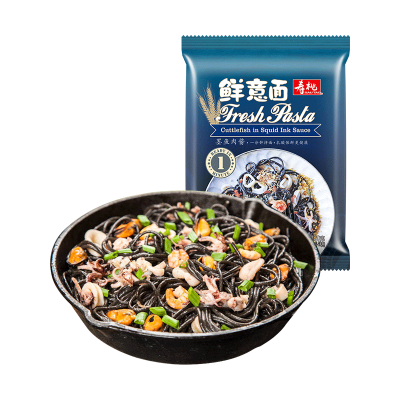 寿桃墨鱼肉粒鲜意面220g/包非油炸墨鱼汁意大利面速食方便面西餐面条即食拌面捞面墨鱼肉酱鲜意面4包