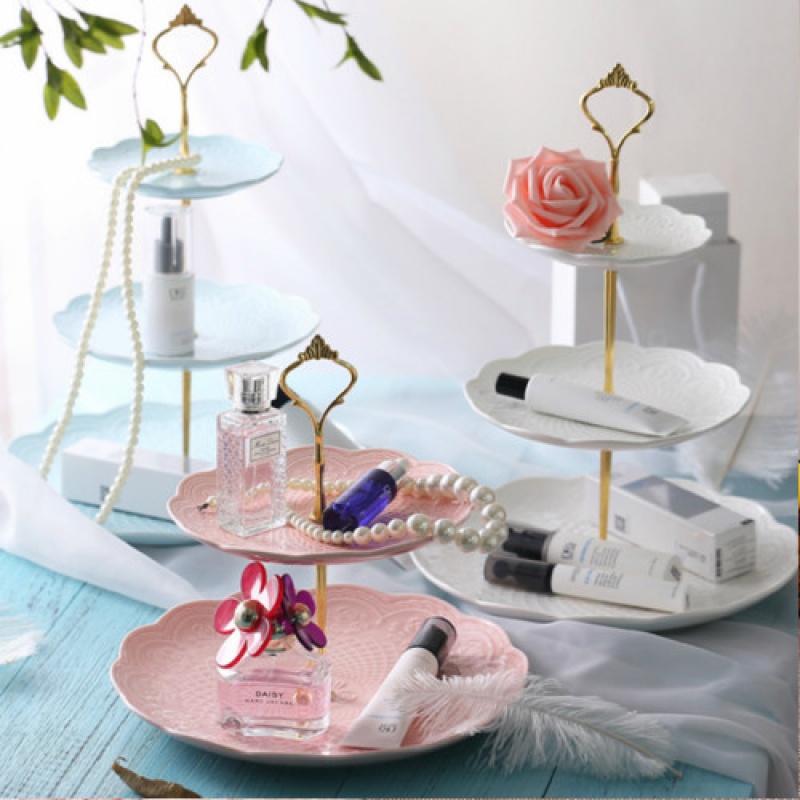 欧式创意陶瓷三层水果盘家用客厅甜品点心架蛋糕架下午茶糖果盘子