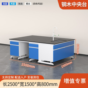 易企采 250CM钢木中央台带水槽 实验室测试化验操作工作台耐酸碱试剂台 单位:张