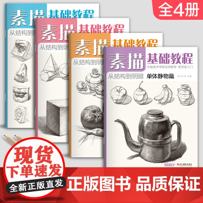 4册 素描基础教程入门临摹教材书籍零基础初学自学起步石膏几何体静物结构人物头像铅笔绘画画册美术技法的诀窍小学生中考美术