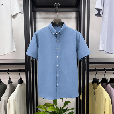 100%纯棉短袖衬衫男2026夏季新款纯色翻领透气简约休闲男士衬衫