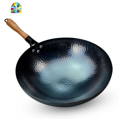 铁锅老式手工锻打炒锅锅燃气灶适用无涂层不沾熟铁家用炒菜锅 FENGHOU 32cm平底未开锅款